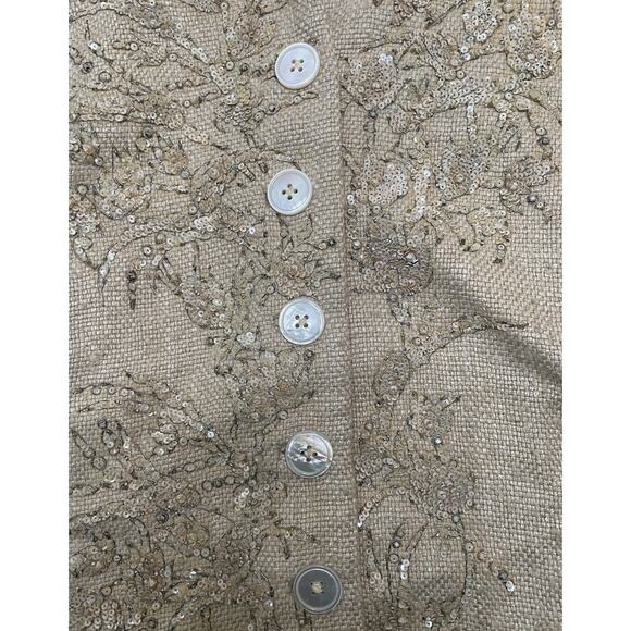 Ralph Lauren Purple Label Beige Silk Beaded Jacket 12 Button Front - Picture 3 of 15